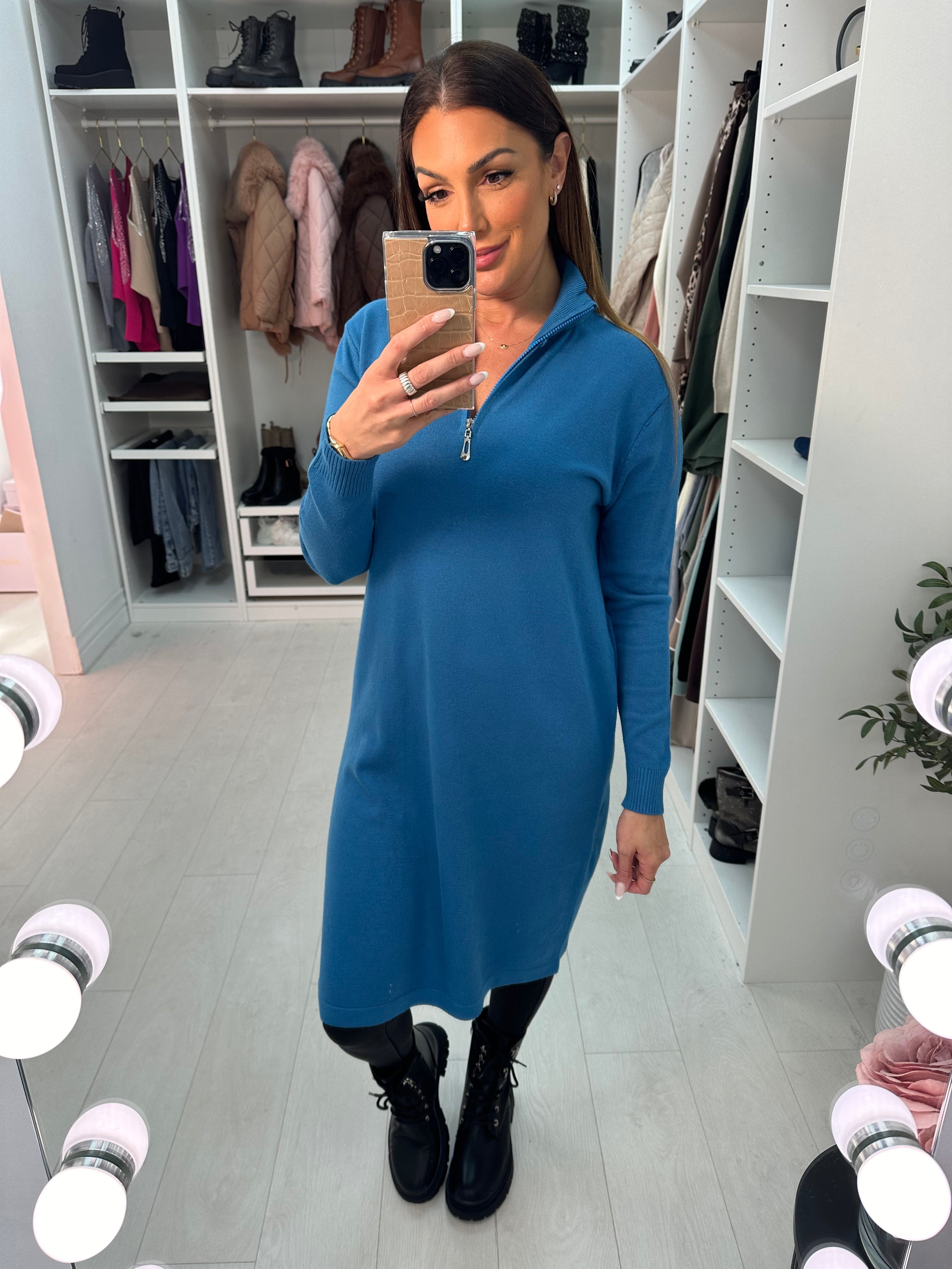 Adeena Plain Zip Detail Jumper Dress