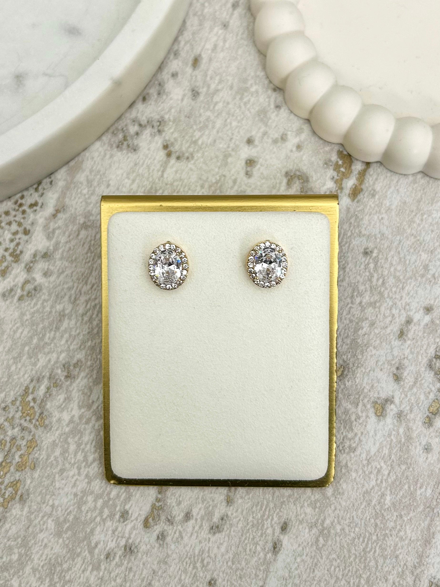 Diamanté Large Stone Stud Earrings (2 Colours)