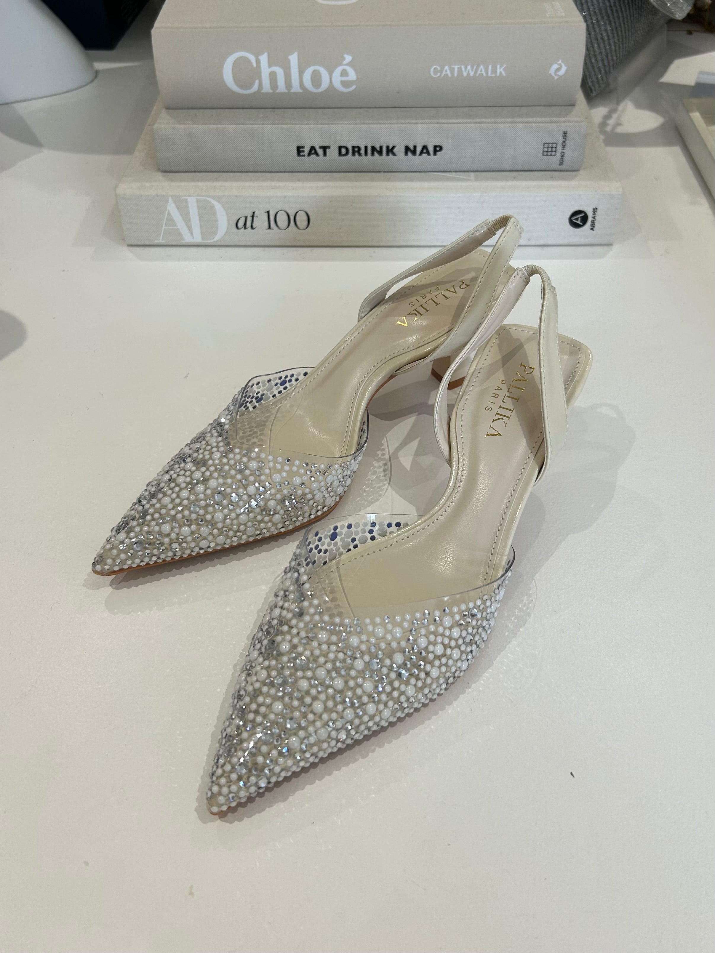 Pearl/Diamante Slingback Strap Heels