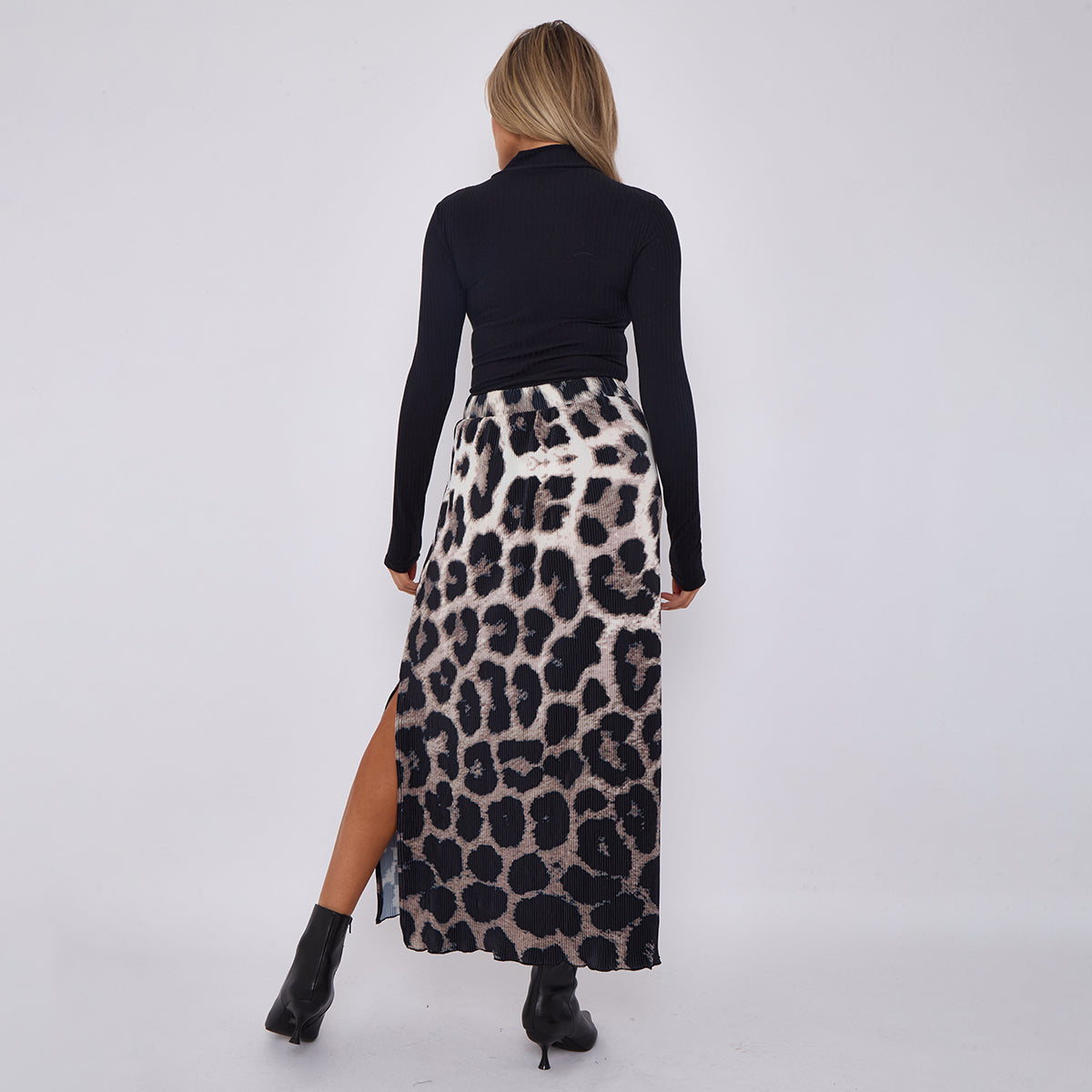 Leopard Retro Monochrome Ripple Pleated Skirt