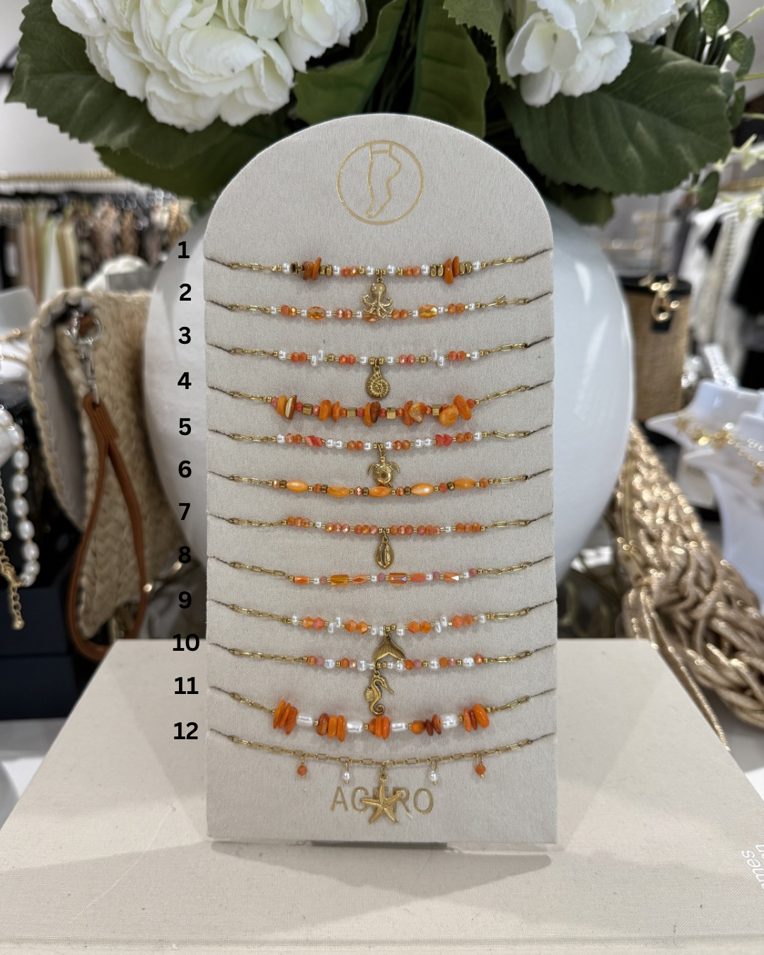 Gold Beaded Orange Anklets (12 Styles)