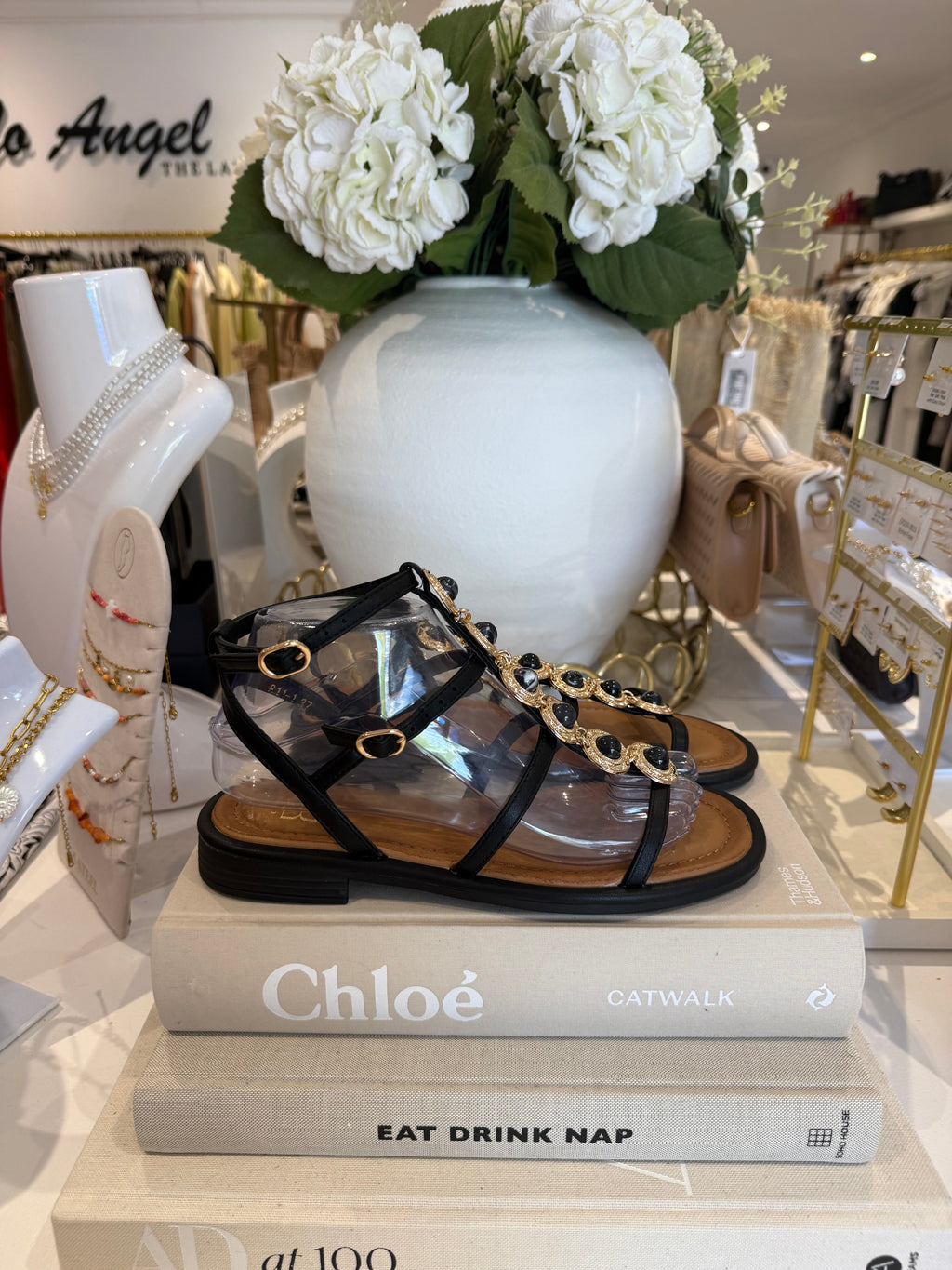 Stone Detail Gold Hardware Sandal (4 Colours)