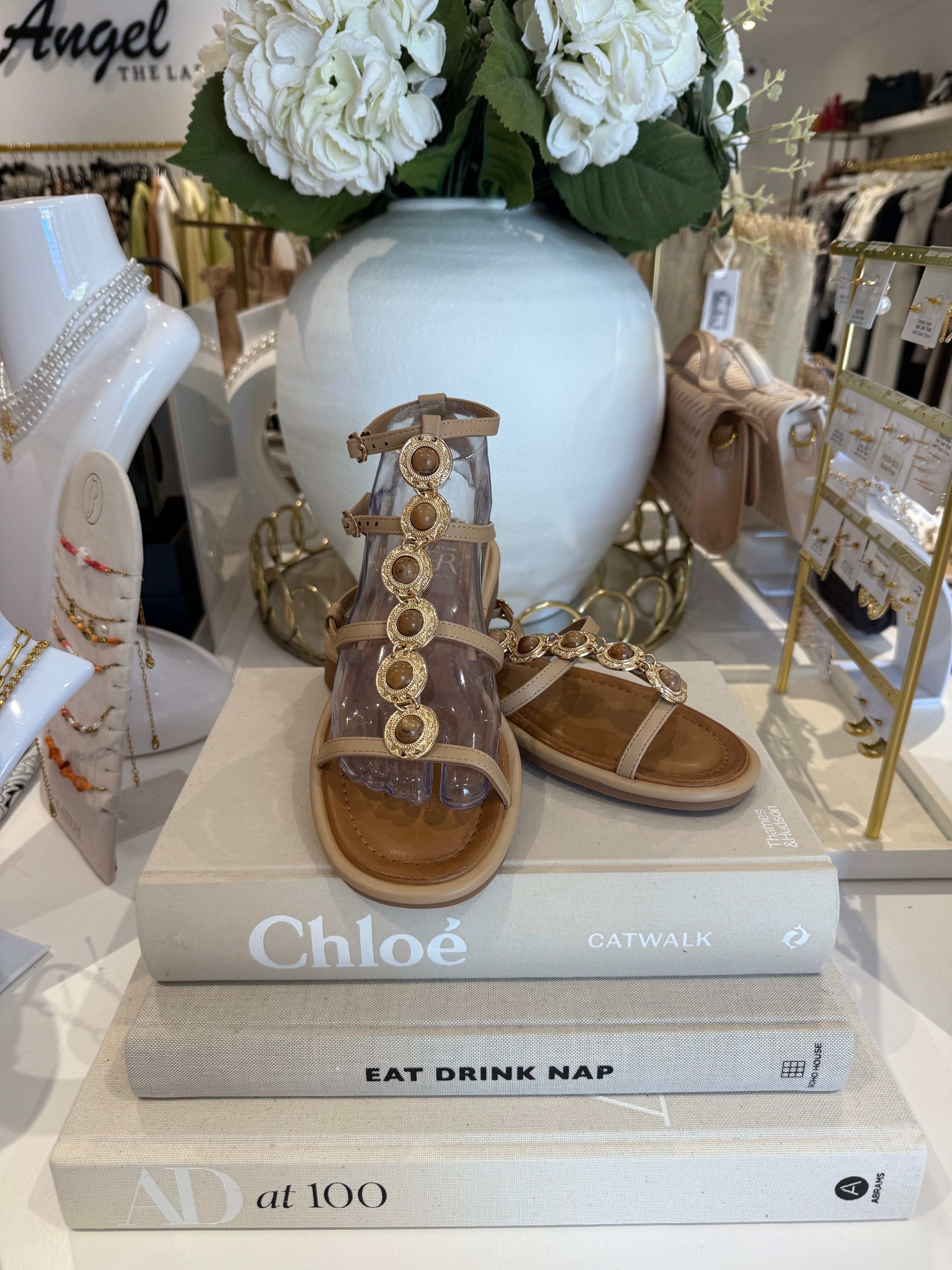 Stone Detail Gold Hardware Sandal (4 Colours)