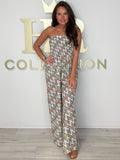 Zig Zag Smocked Bandeau Wide Leg Peplum Jumpsuit (2 Colours)