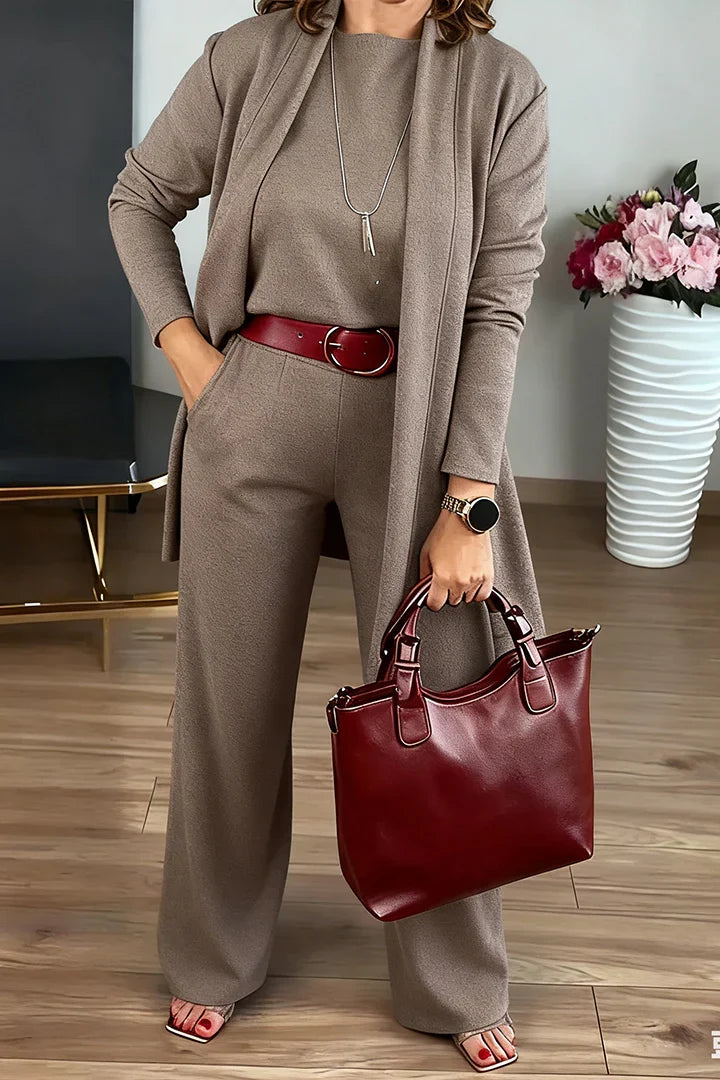 Women Solid Color Casual Three-piece Suit