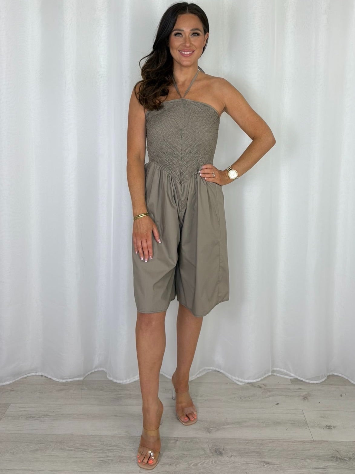 Crinkle Bust Halter Neck Style Playsuit (3 Colours)