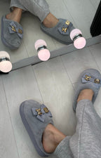 Amelia Bow & Lock Detail Fluffy Slippers