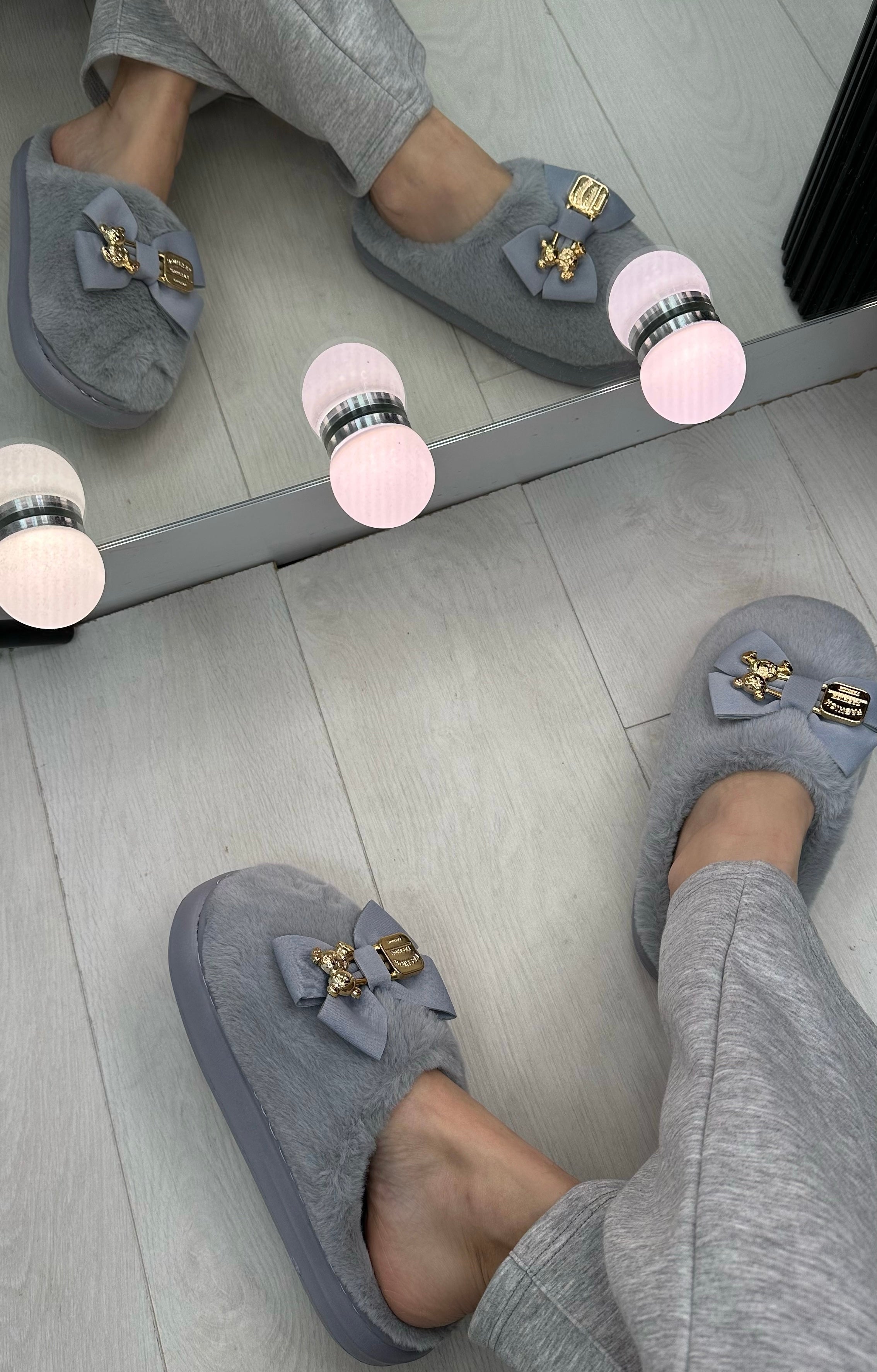 Amelia Bow & Lock Detail Fluffy Slippers