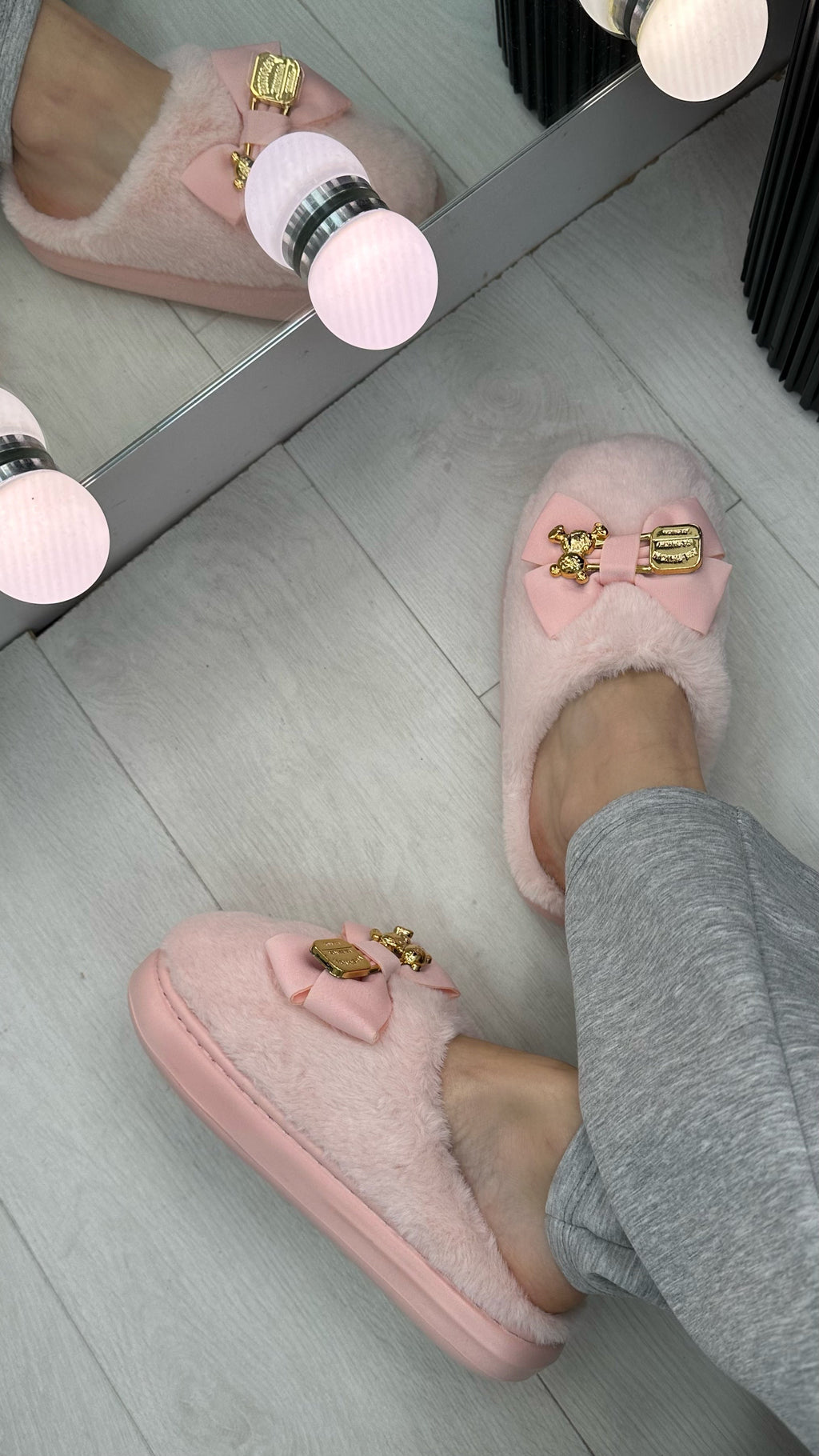 Amelia Bow & Lock Detail Fluffy Slippers
