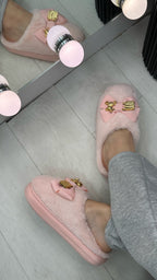 Amelia Bow & Lock Detail Fluffy Slippers