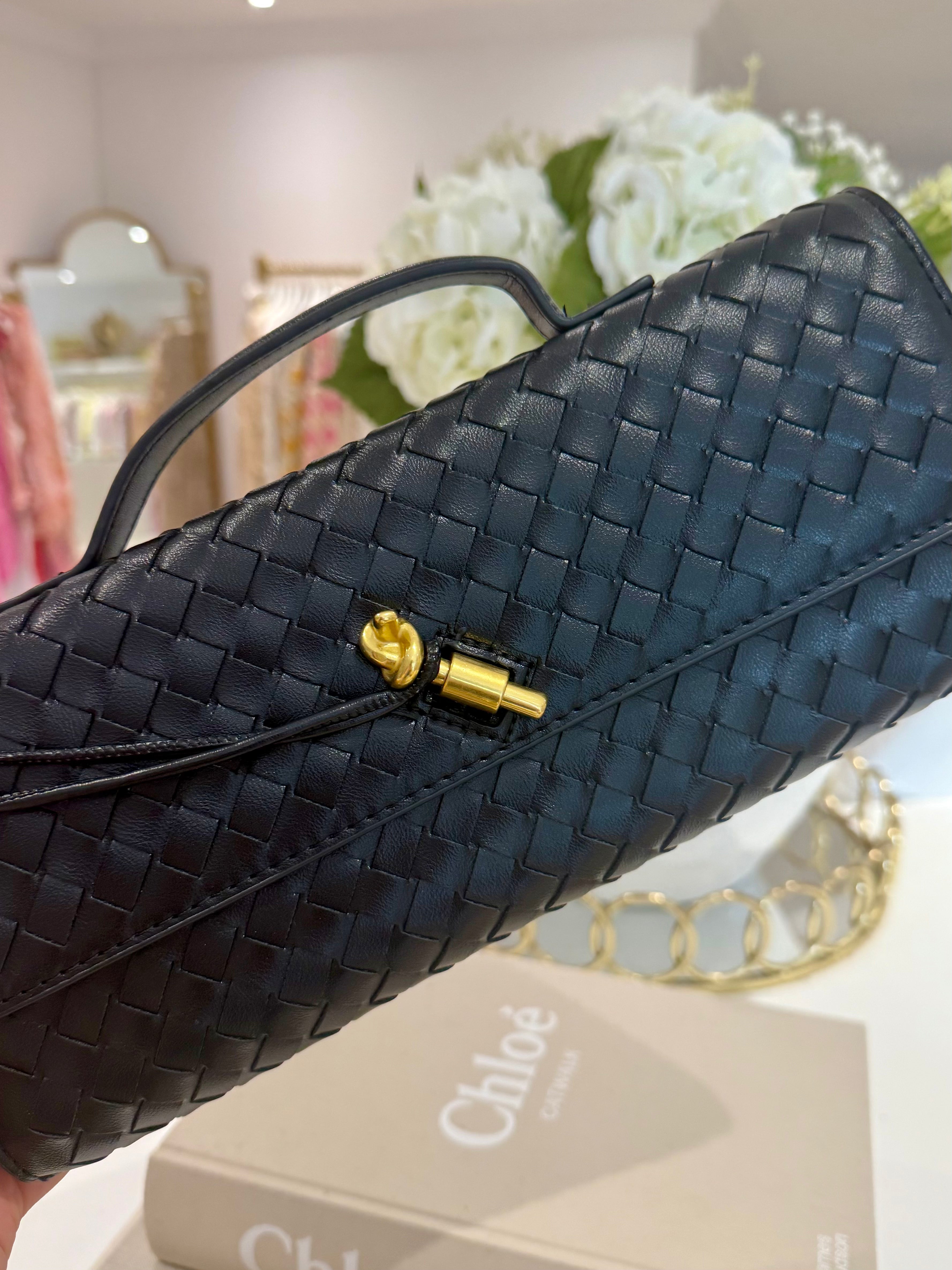 Woven Rectangle Envelope Gold Rod Fasten Clutch Bag (15 Colours)