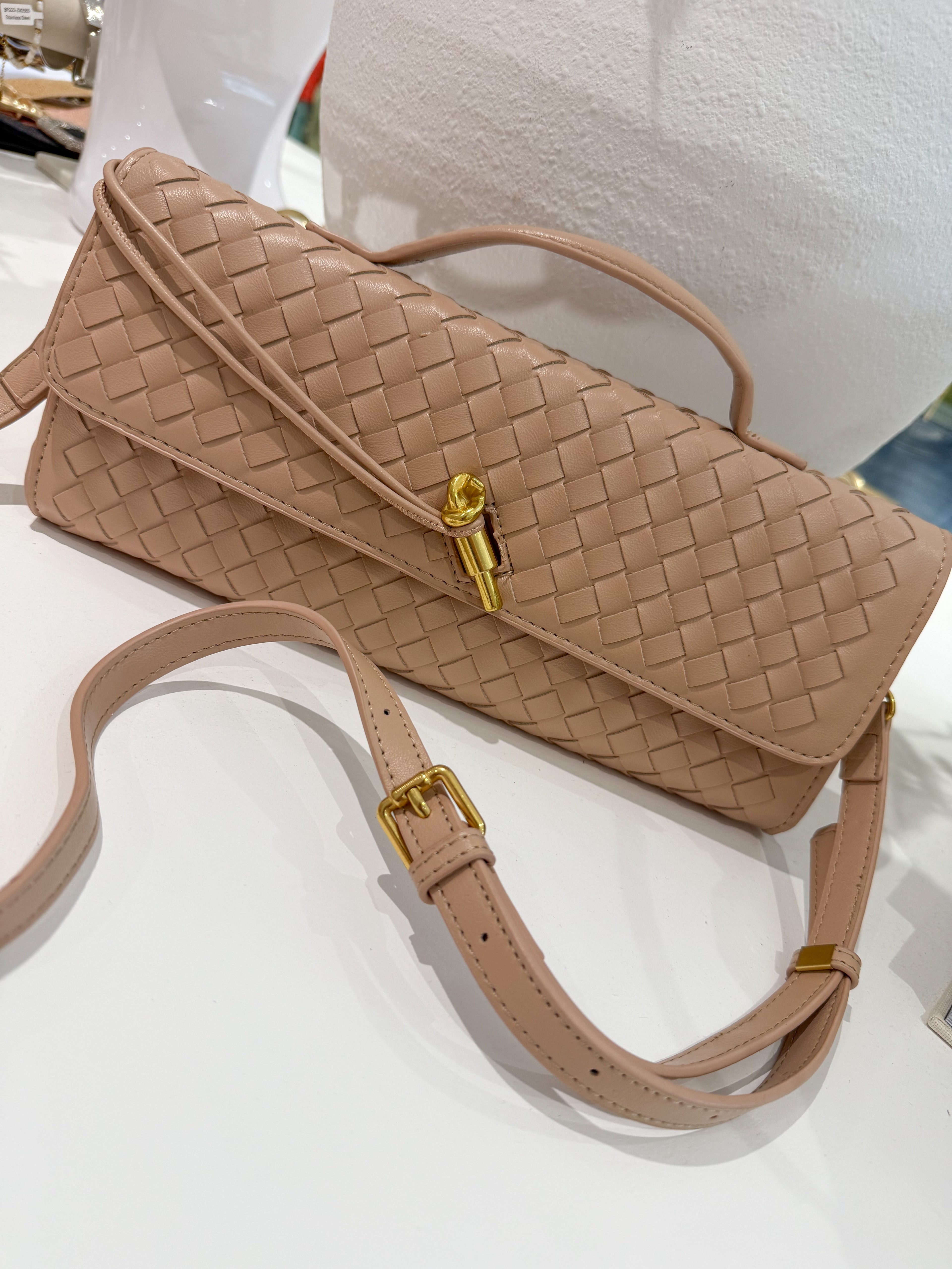 Woven Rectangle Envelope Gold Rod Fasten Clutch Bag (15 Colours)