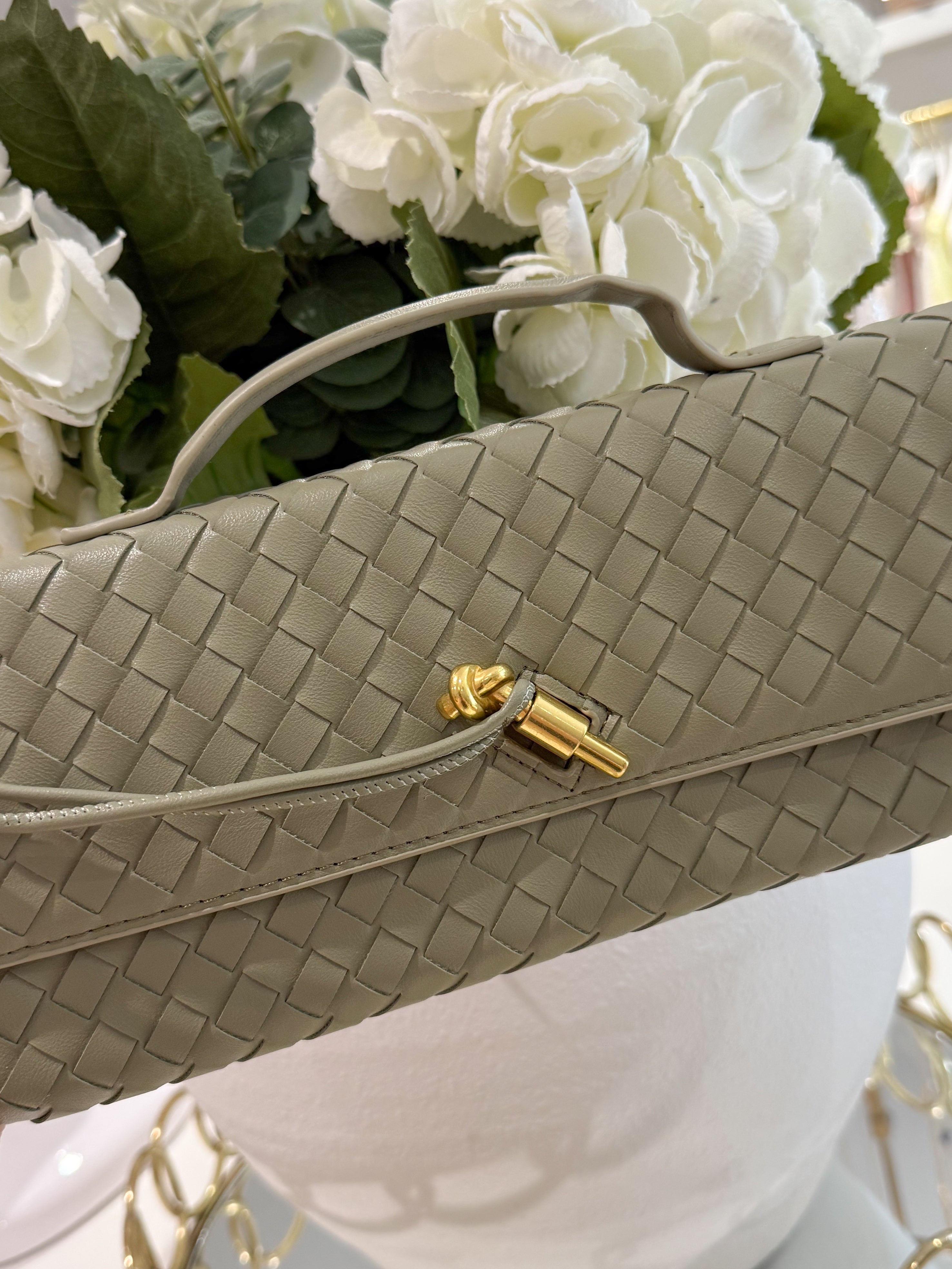 Woven Rectangle Envelope Gold Rod Fasten Clutch Bag (15 Colours)