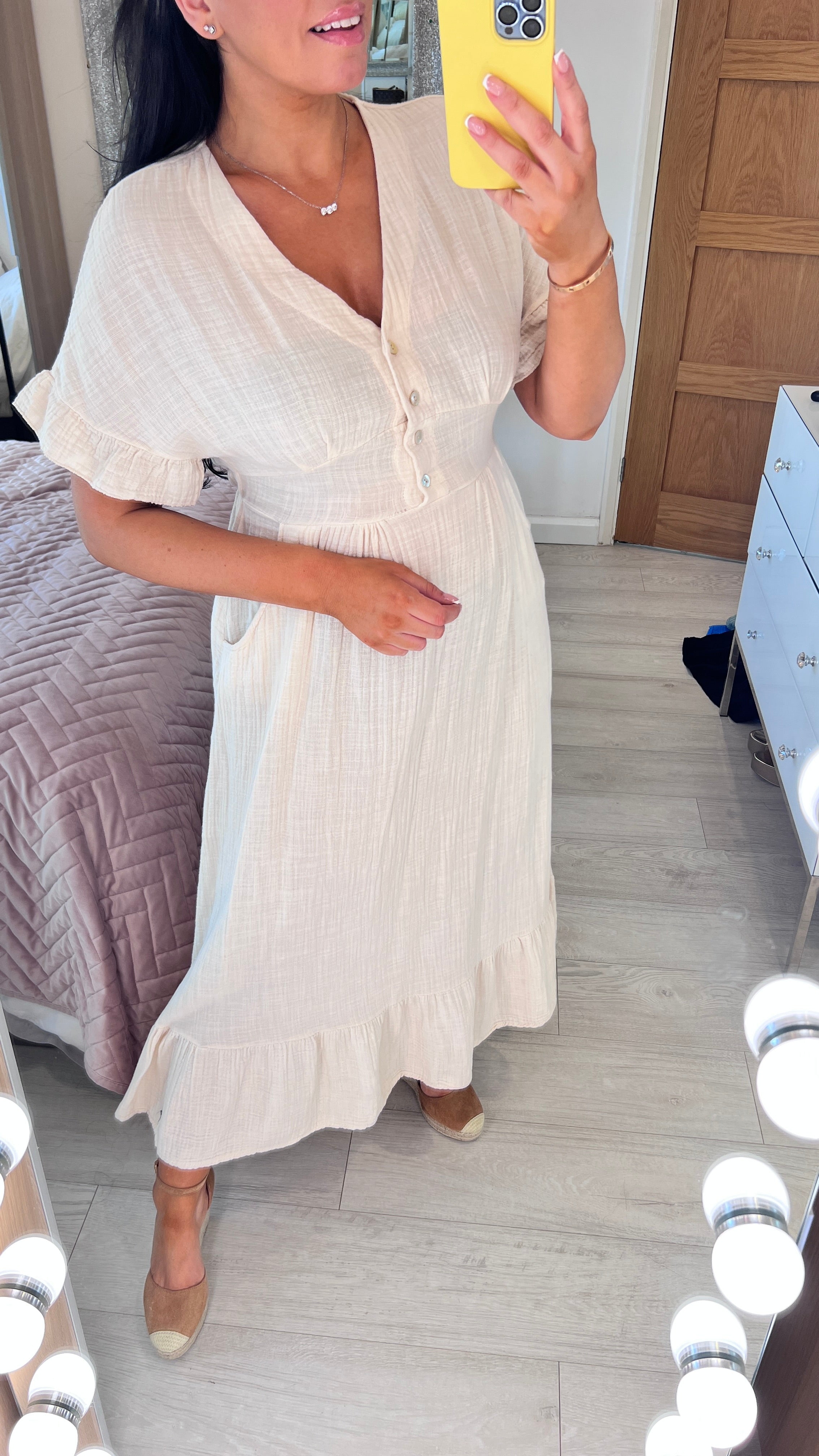 Nissi Cheesecloth Ruffle Hem Maxi Dress