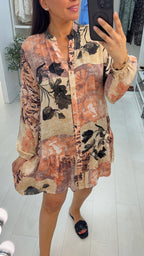 Sirena Floral Print Button Front Smock Dress