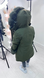 Jaya Khaki KIDS Faux Fur Hooded Toggle Coat