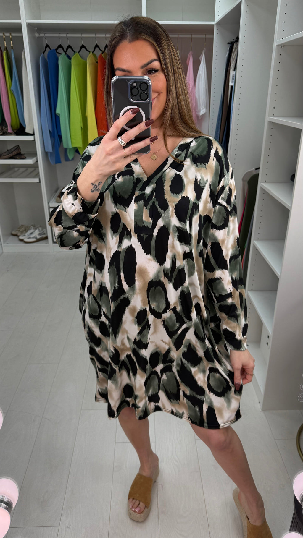 Nora Animal Print V Neck Magic Midi Dress