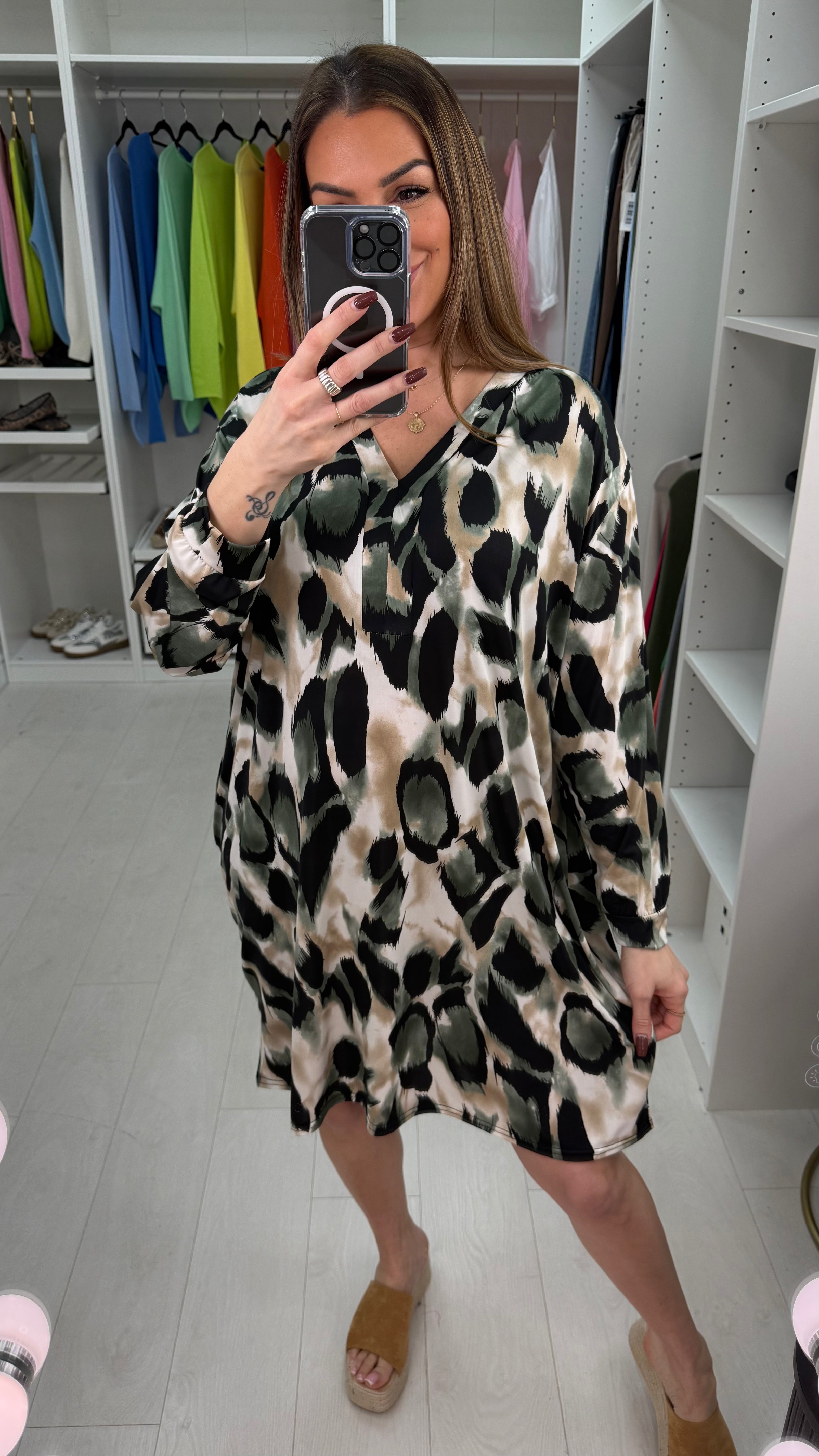 Nora Animal Print V Neck Magic Midi Dress
