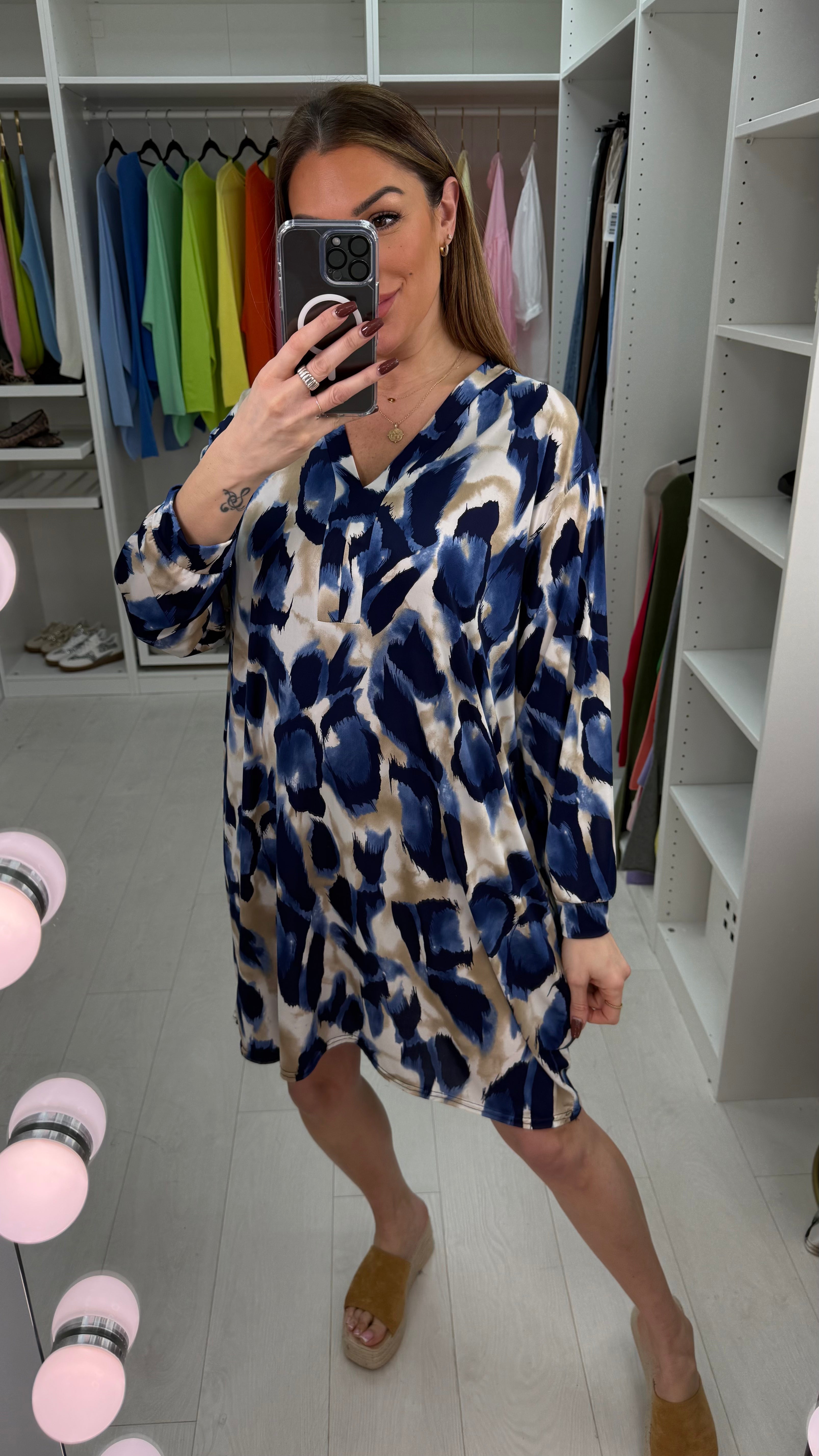 Nora Animal Print V Neck Magic Midi Dress