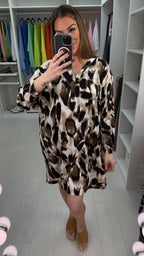 Nora Animal Print V Neck Magic Midi Dress