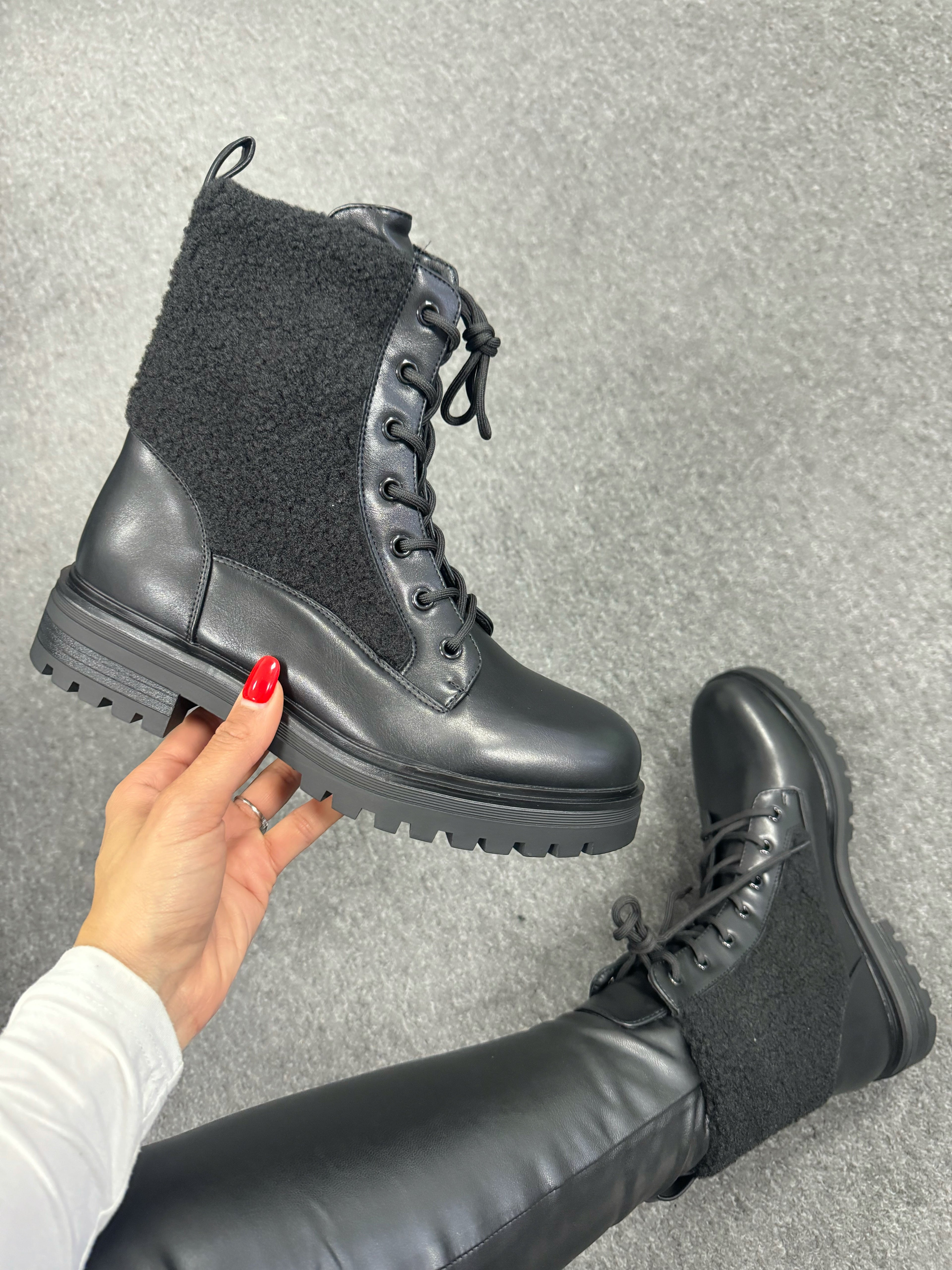 Vinnie Teddy Detail Biker Boots
