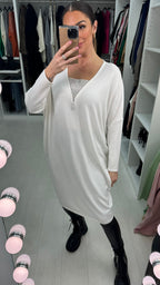 Rosina Diamante Zip Detailed Loose Fit Knitted Jumper Dress