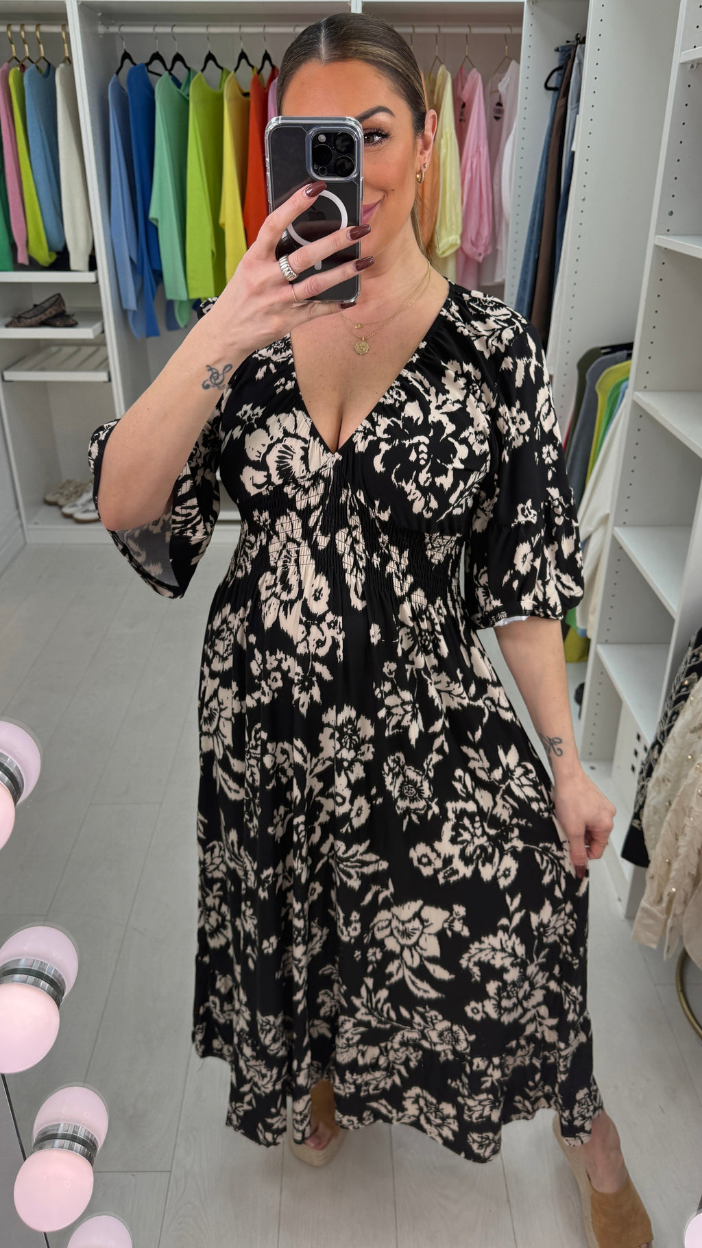 Janella Floral Print V Neck Magic Maxi Dress