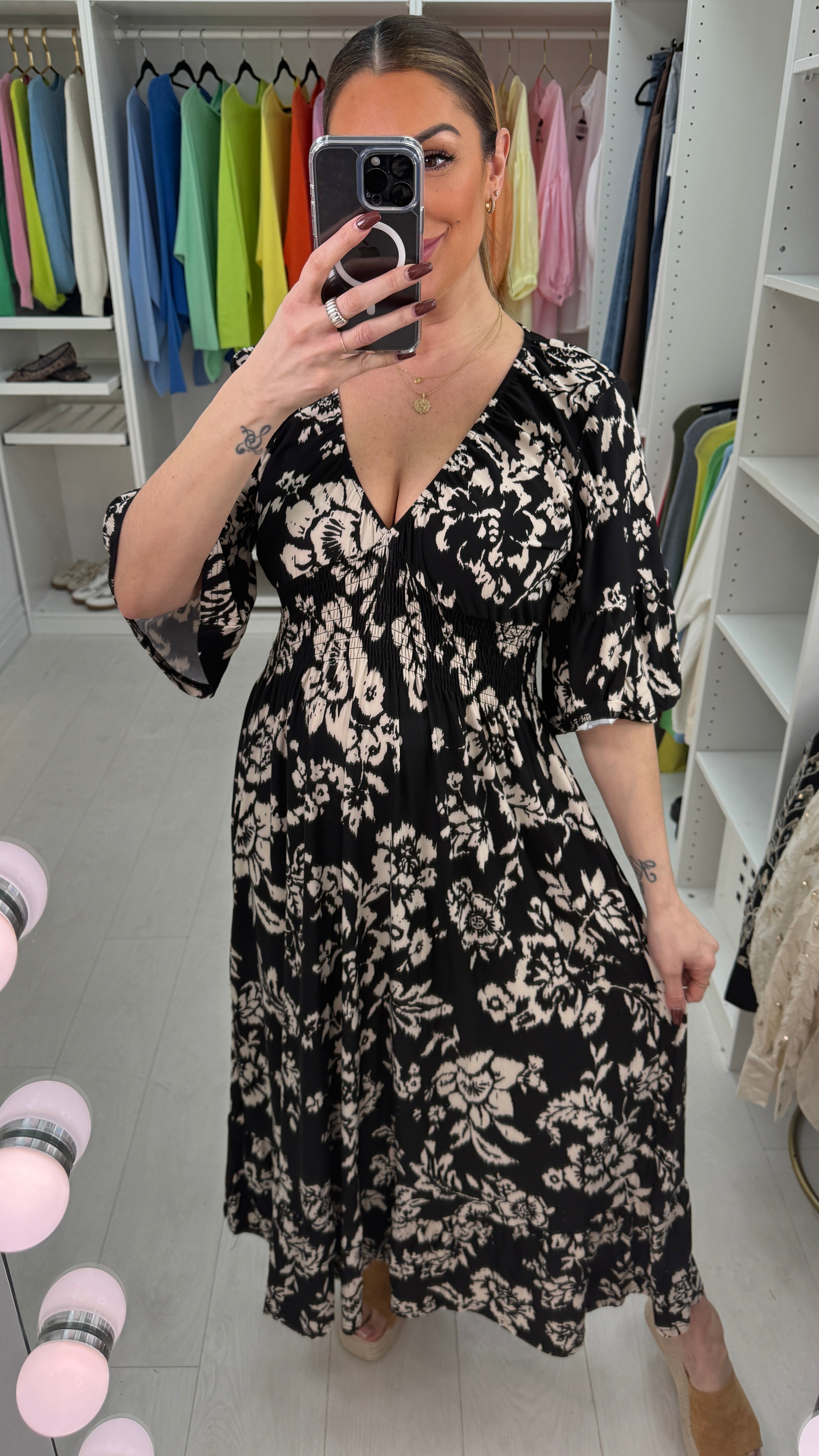 Janella Floral Print V Neck Magic Maxi Dress