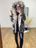 Caprice Grey Camouflage Hooded Coat