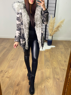 Caprice Grey Camouflage Hooded Coat