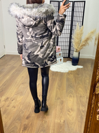 Caprice Grey Camouflage Hooded Coat