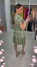 Jillian Abstract Print Tie Detail Magic Midi Dress