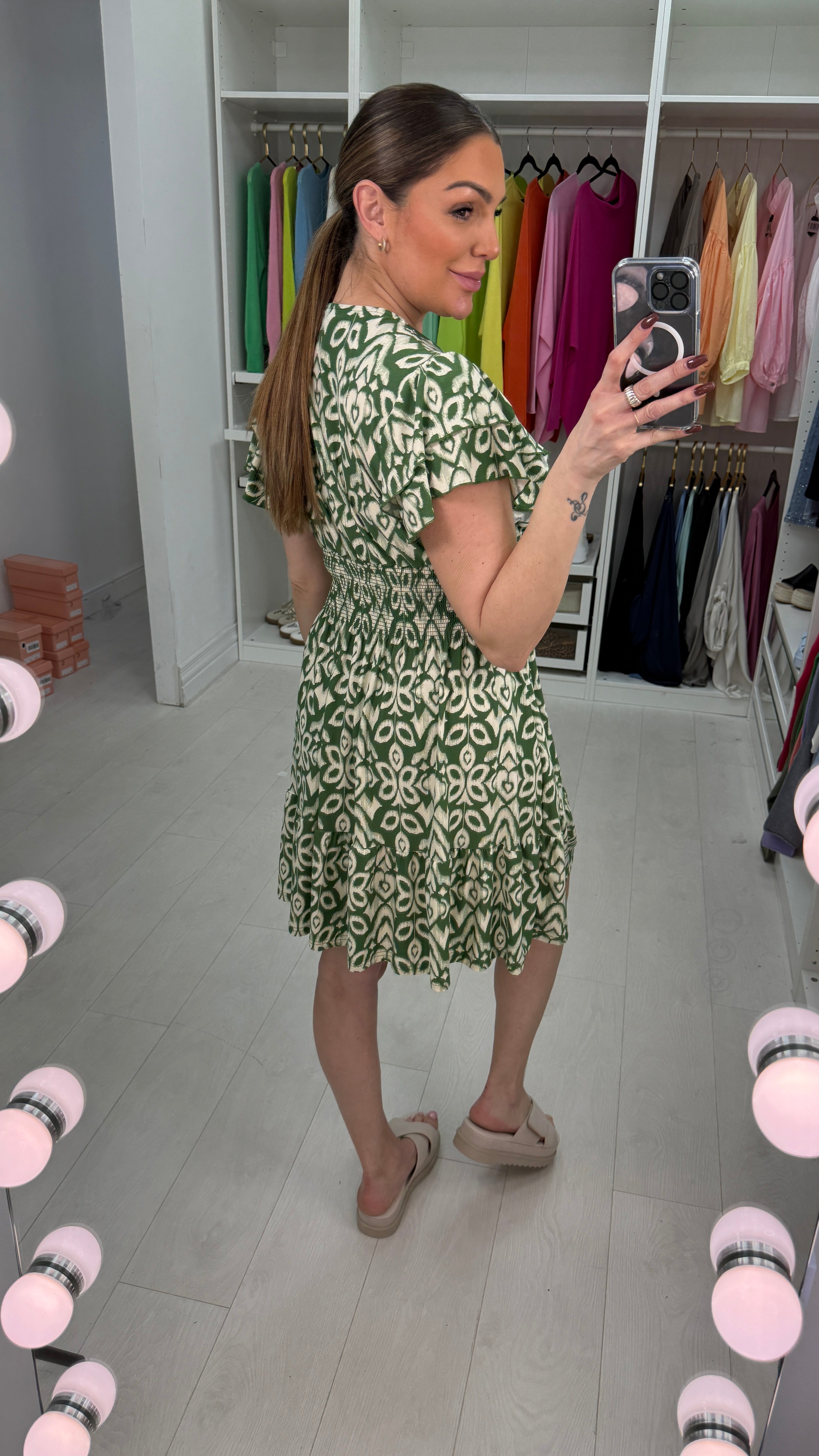 Jillian Abstract Print Tie Detail Magic Midi Dress