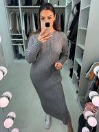 Asira Ribbed Knit Plain Maxi Dress