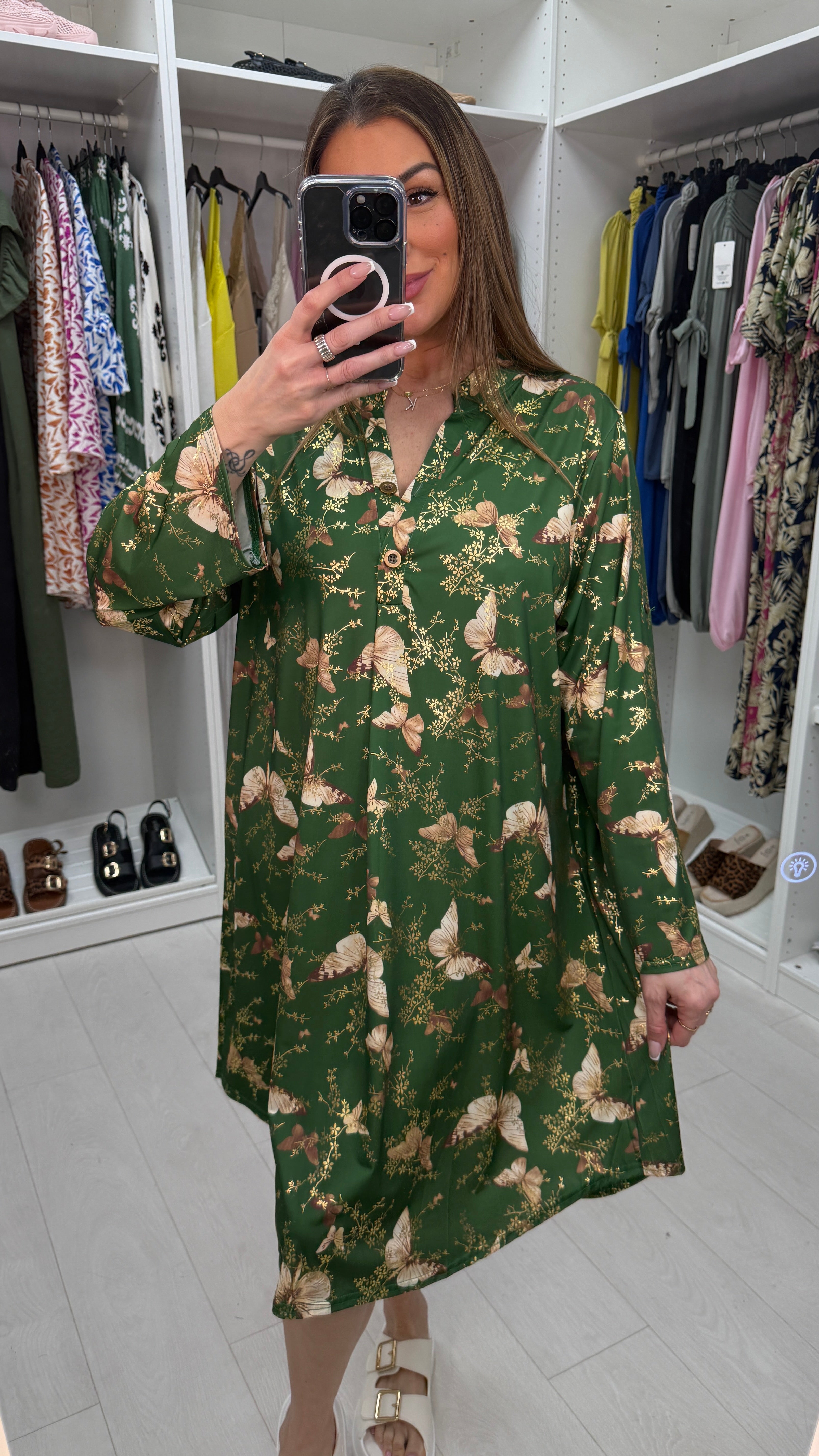 Deenah Butterfly Print V Neck Magic Dress