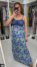 Falisha Watercolour Print Crochet Bust Maxi Dress