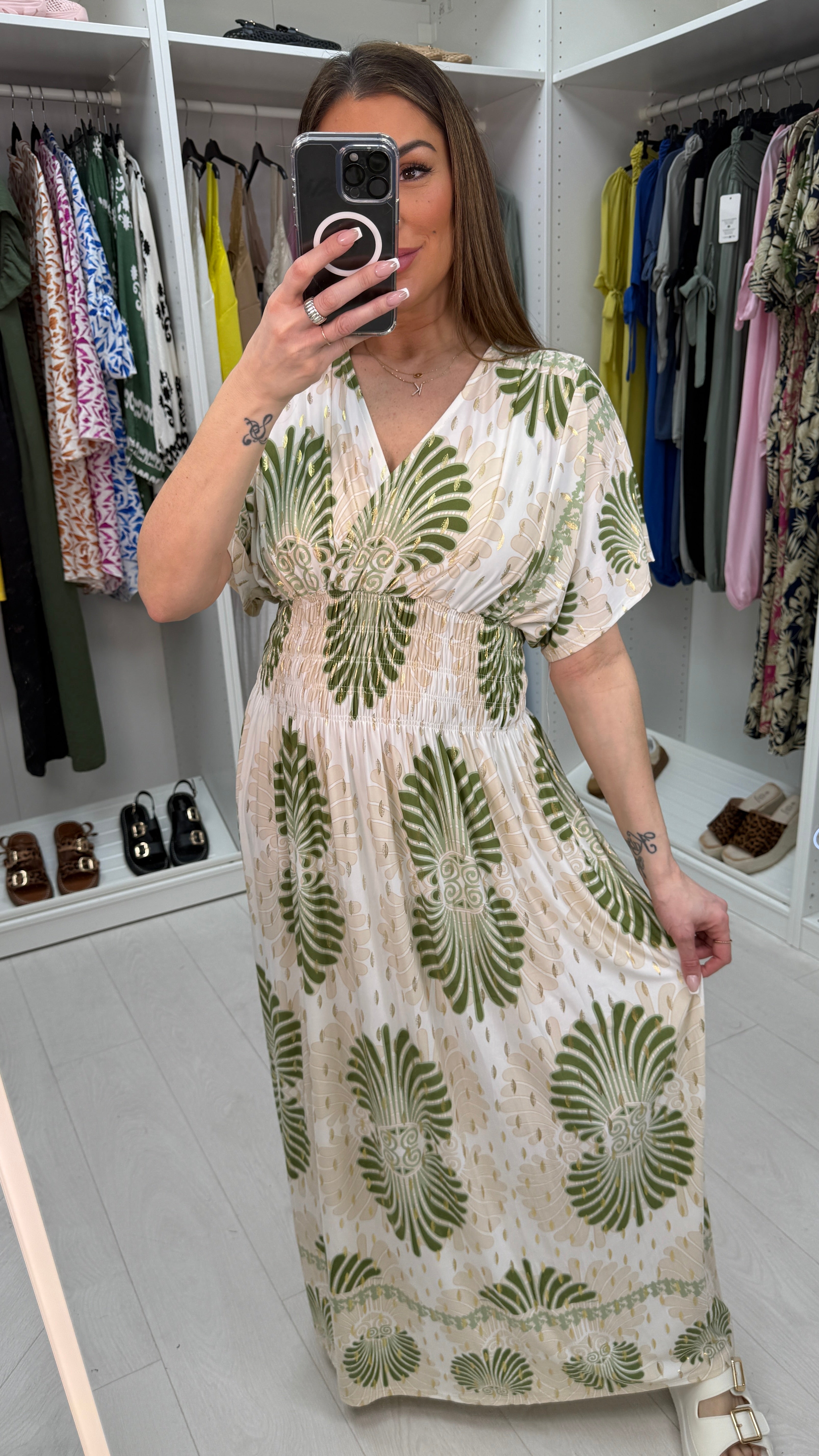 Yasmina Mosaic Print V Neck Magic Maxi Dress