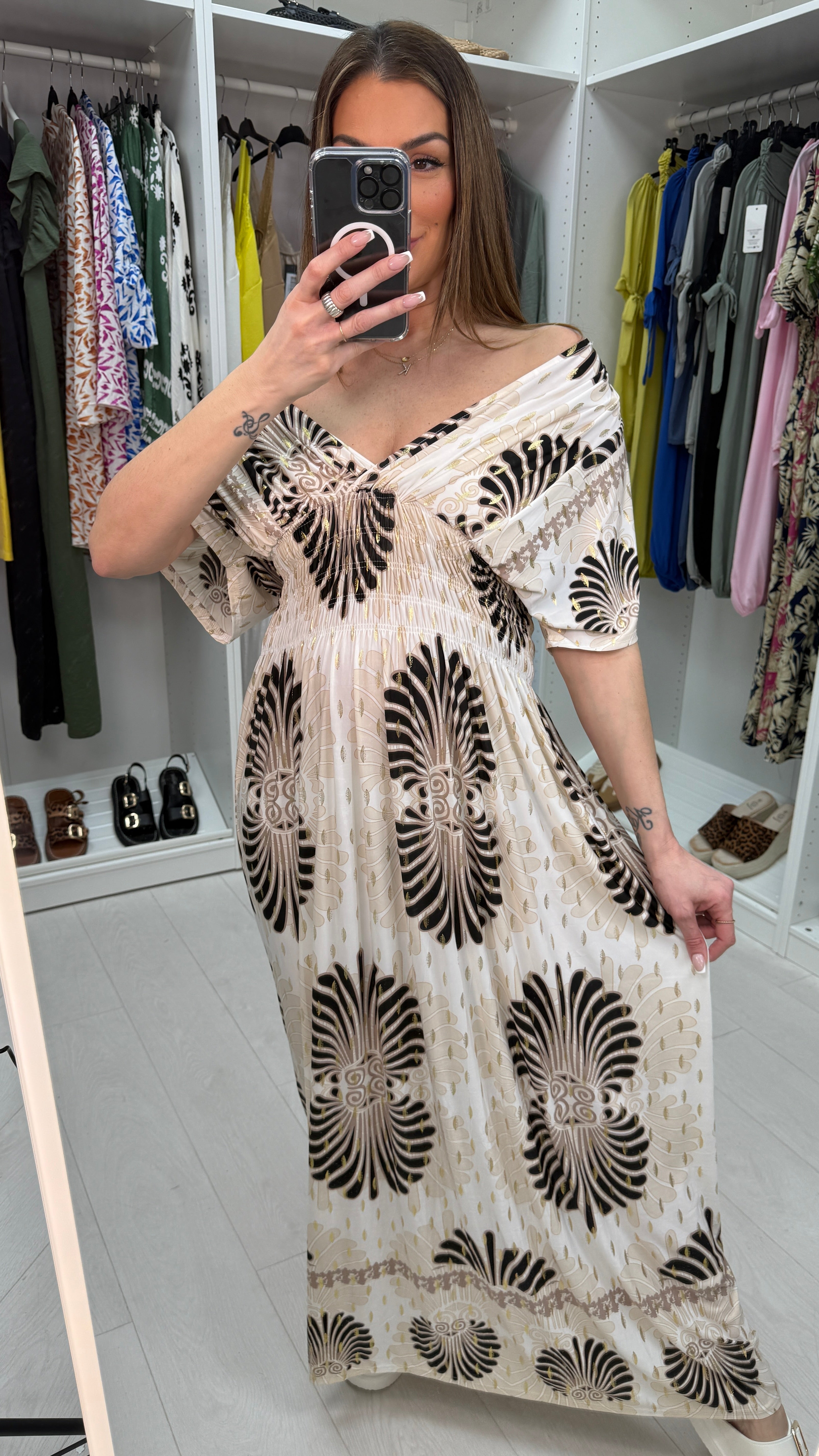 Yasmina Mosaic Print V Neck Magic Maxi Dress