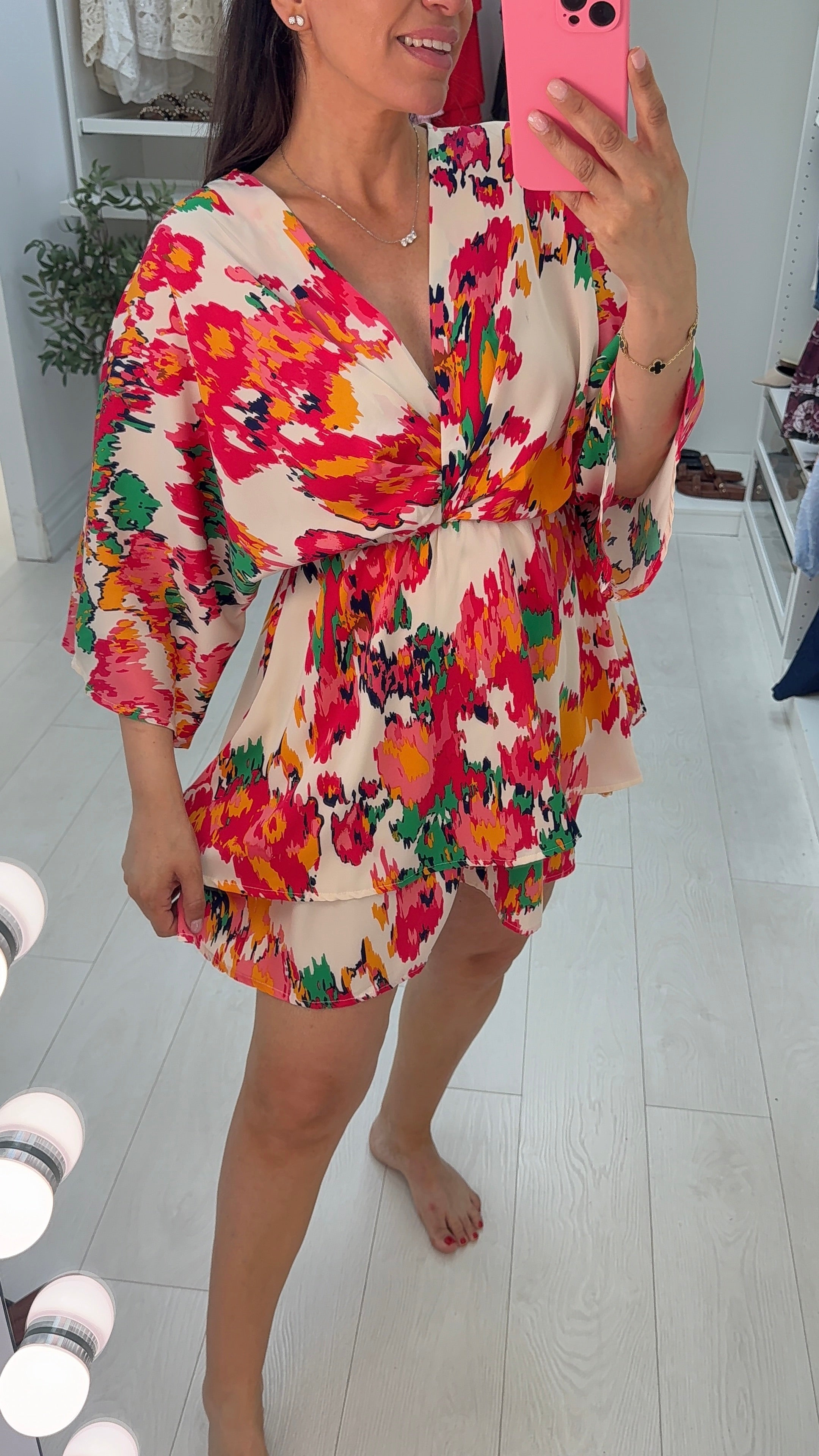 Callista Abstract Print V Neck Dress