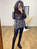 Lawton Grey Faux Fur Panel Biker Jacket