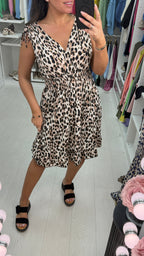 Ruby Leopard Print Short Sleeve Midi Dress