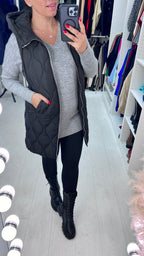 Marnie Black Quilted Hooded Gilet