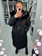 Loukia Faux Fur Hooded Longline Coat