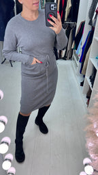 Pebbles Plain Pocket Detailed Toggle Cinched Waist Knit Jumper Dress