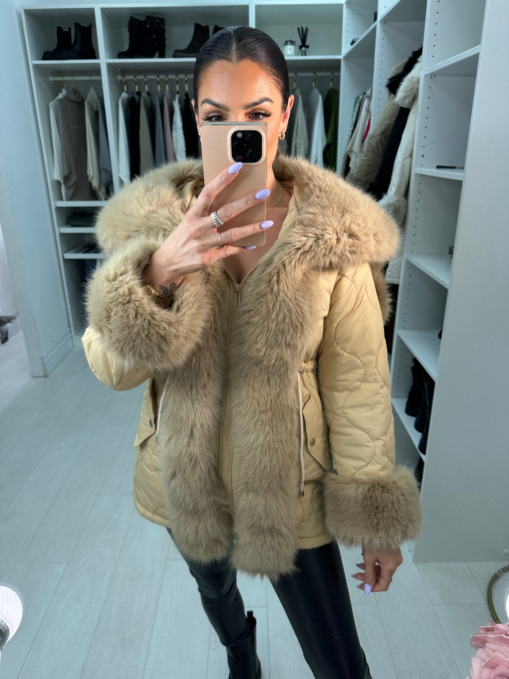 Alanda Tan Faux Fur Toggle Waist Jacket