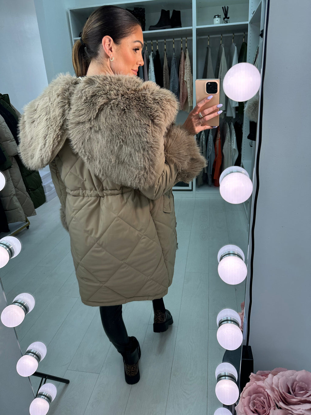 Eduardo Faux Fur Hood/Collar Coat
