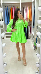 Kyla Neon Broderie Anglaise Smock Dress