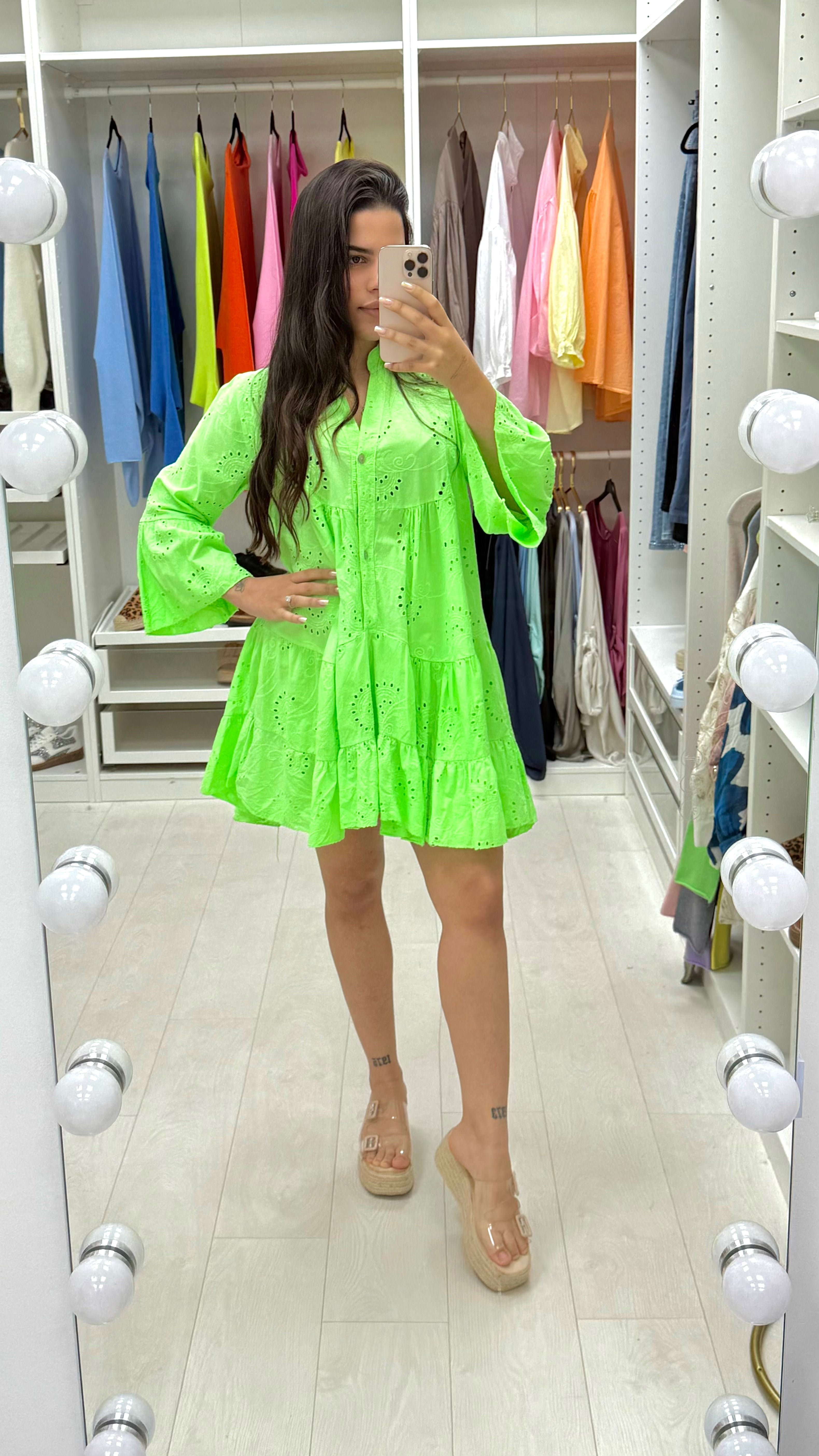Kyla Neon Broderie Anglaise Smock Dress