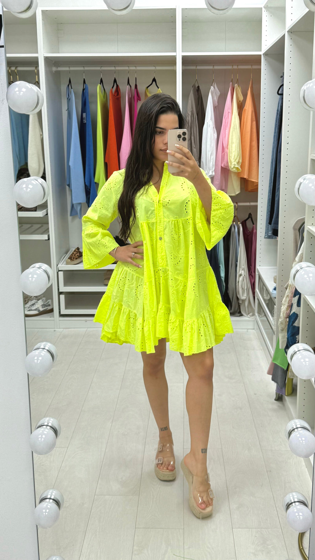 Kyla Neon Broderie Anglaise Smock Dress
