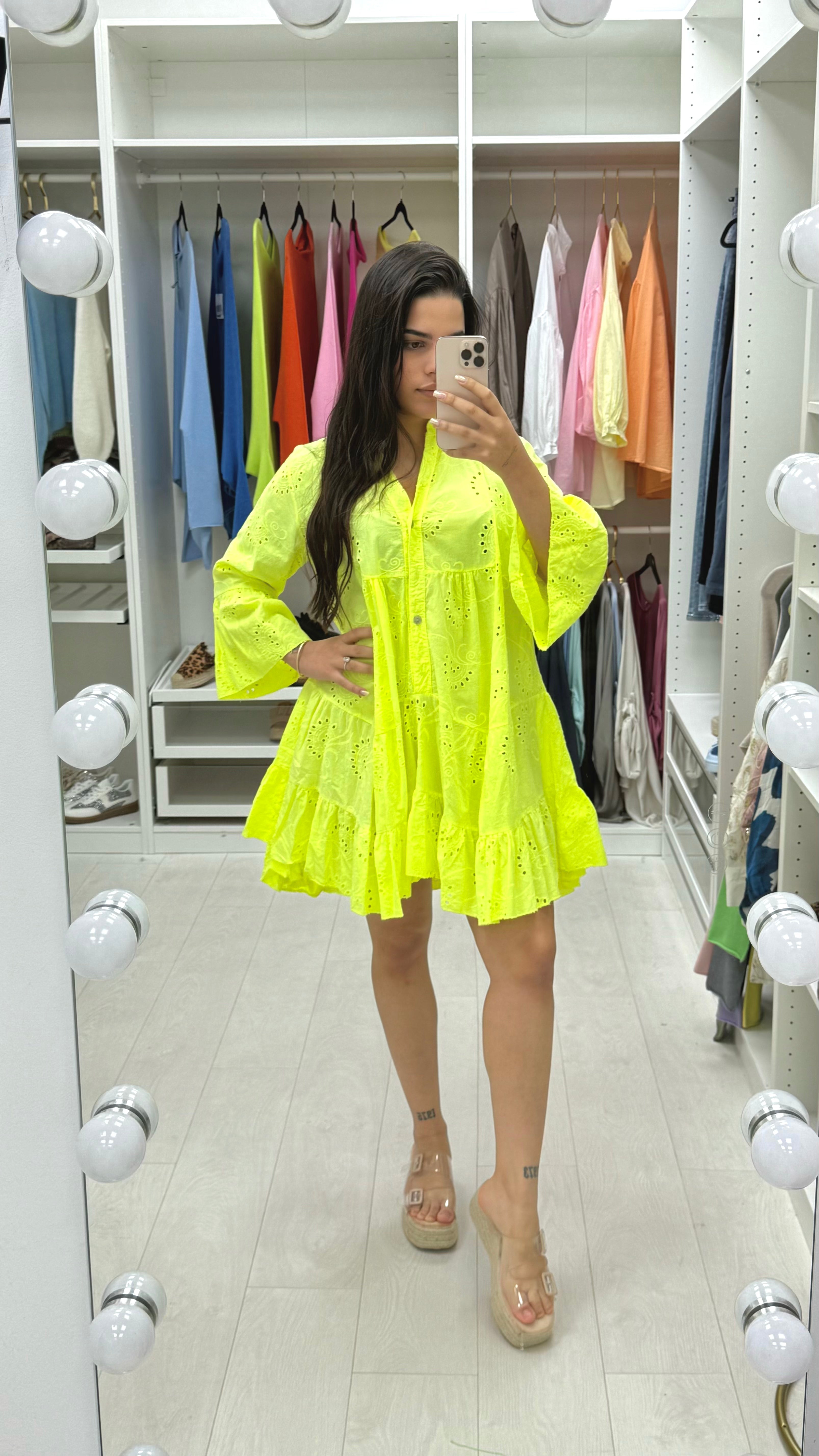 Kyla Neon Broderie Anglaise Smock Dress